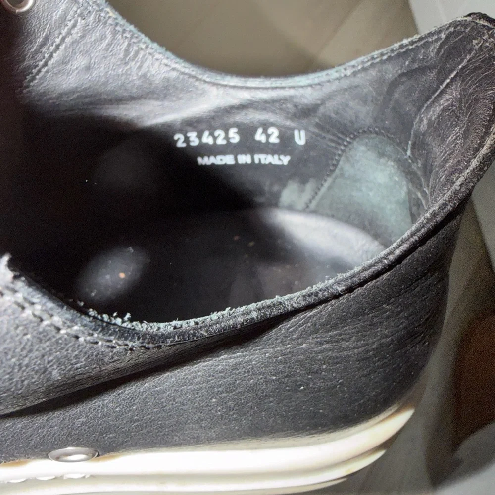 Sz42 (9) Rick Owens Black Leather Sneakers with White Toe Caps and Cream Laces - Picture 9 of 12